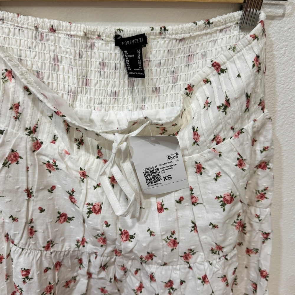 White Maxi Peasant Skirt with Pink Floral Print - Picture 3 of 8